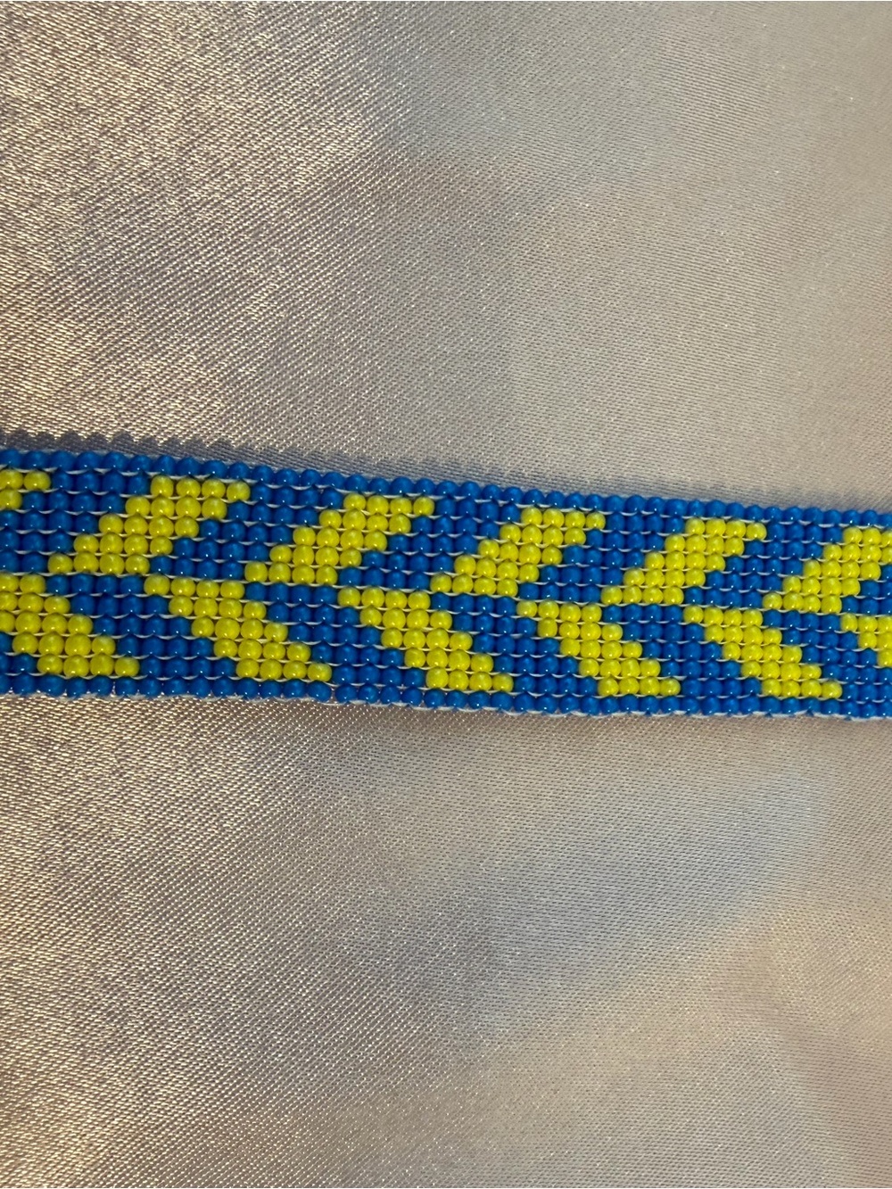 Handmade Beaded Bracelet in Blue and Yellow Chevron